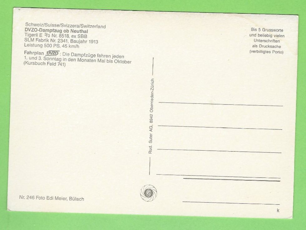 Cartoline postali: DVZO-Dampfzug – Usato da Zürich venduto da t24_de 1