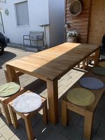 Holz Esstisch mit 2 Bänken und 2 Hockern ☀️ Sommer-Deal