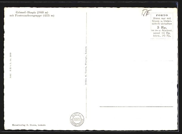 Cartoline postali: Grimsel, Hospiz mit Finsteraarhorngruppe – Usato da Berlin venduto da bartko-reher 1