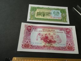 Laos, 2 alte Geldscheine