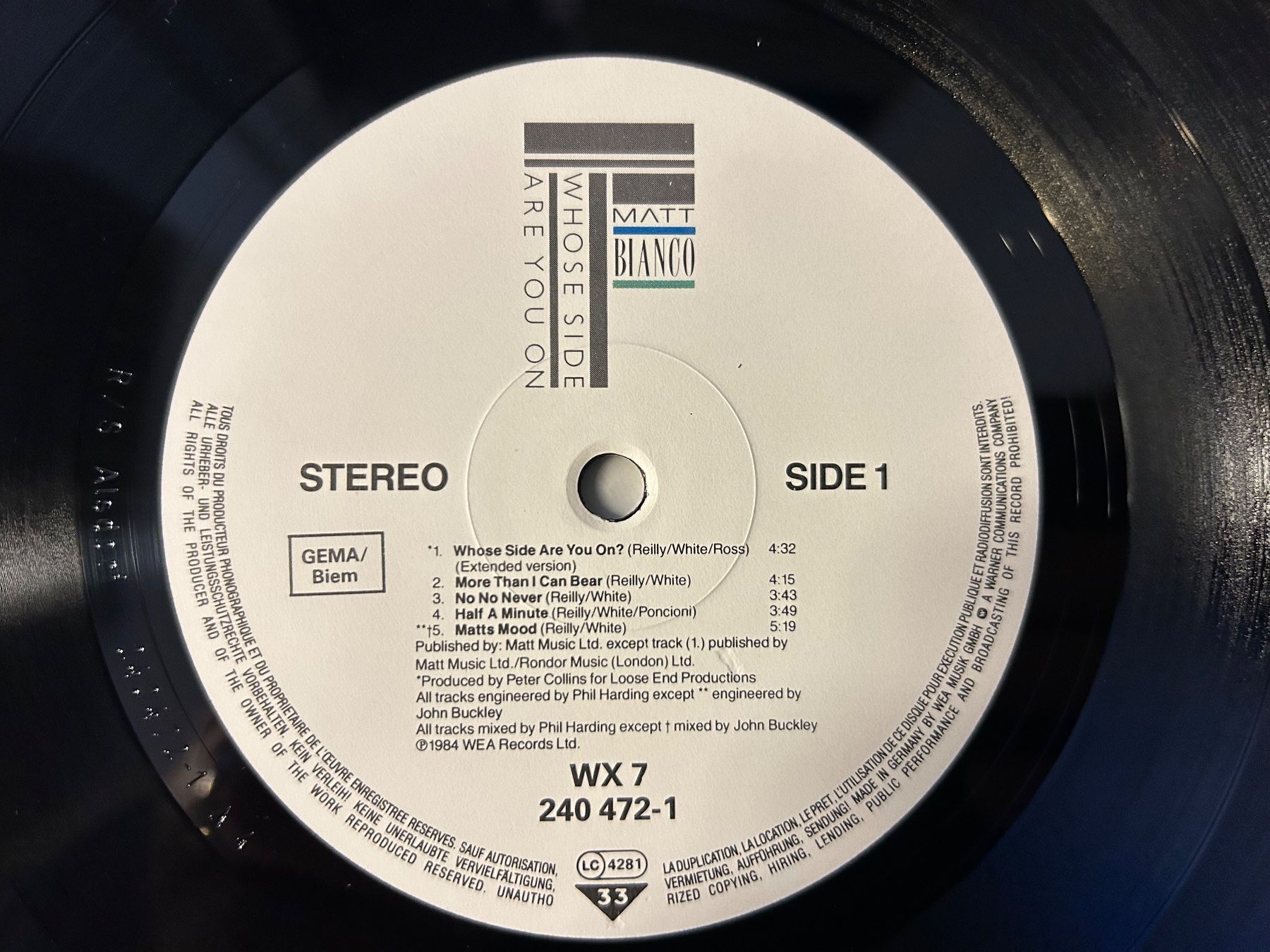 Dischi in vinile: Matt Bianco - Whose Side Are You On? - Vinyl LPl! – Usato da Aesch BL venduto da BernisFlomi 2