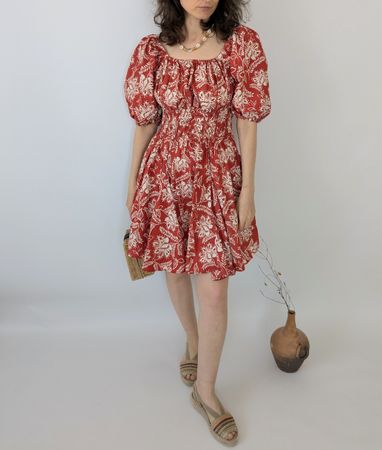 Sommerkleid Gr. 36 Rot Weiss geblümt, Gummizug Taille