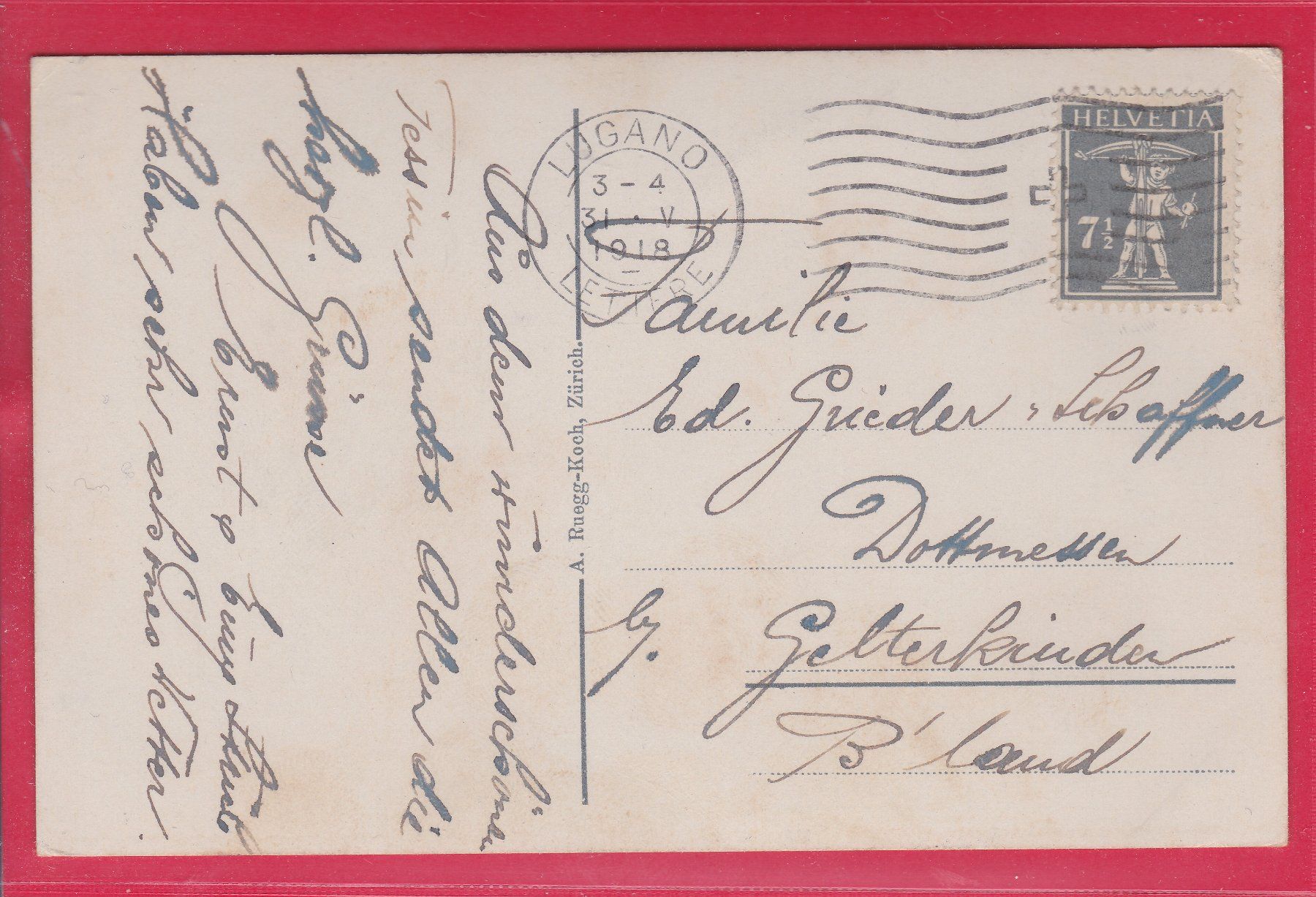 Cartoline postali: LUGANO, 31.5.1918 – Usato da Oberrieden venduto da Gebirgsstelze 1