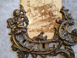 Antiker Bronze Metall Photorahmen mit Bild, ca 1870