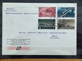 Ersttag, Jubiläum Baden - ZH 1945, Umschlag Spende Kriegsg.