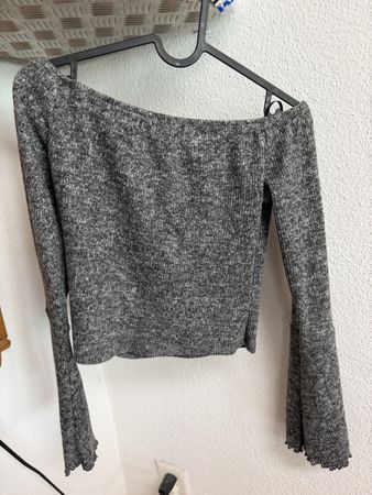 Damen Pullover Off-Shoulder grau meliert Grösse S