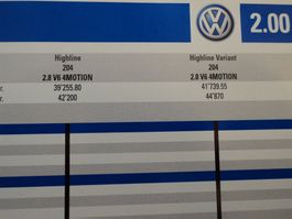 Prospekt Preisliste VW Volkswagen Golf V6 4Motion  Jahr 2000