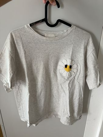 T-shirt Easy Clothes fleur appliqué S/M gris chiné