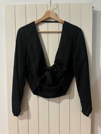 Elegant Black Blouse with Open Back, Perfect Condition