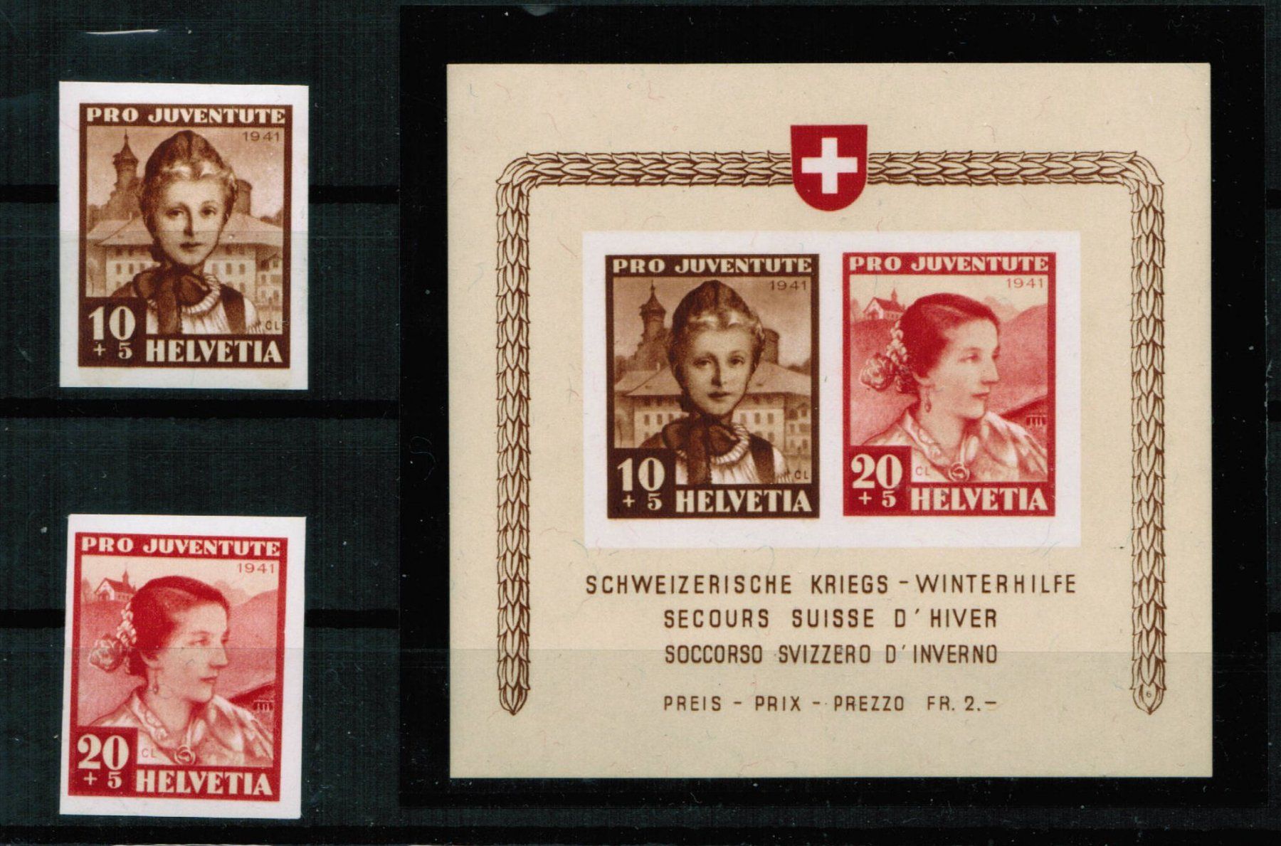 Tutti i francobolli: P.Juv. - Block 1941 mit den Ausschnitten ** postfrisch – Nuovo (secondo la descrizione) da Bern venduto da peri02