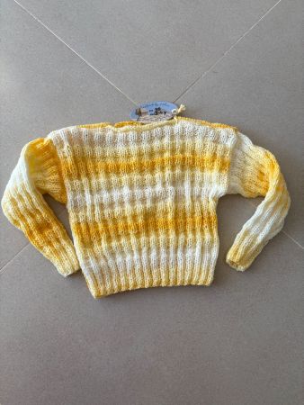 Kinder Pullover gestreift Grösse 98 Handarbeit gelb