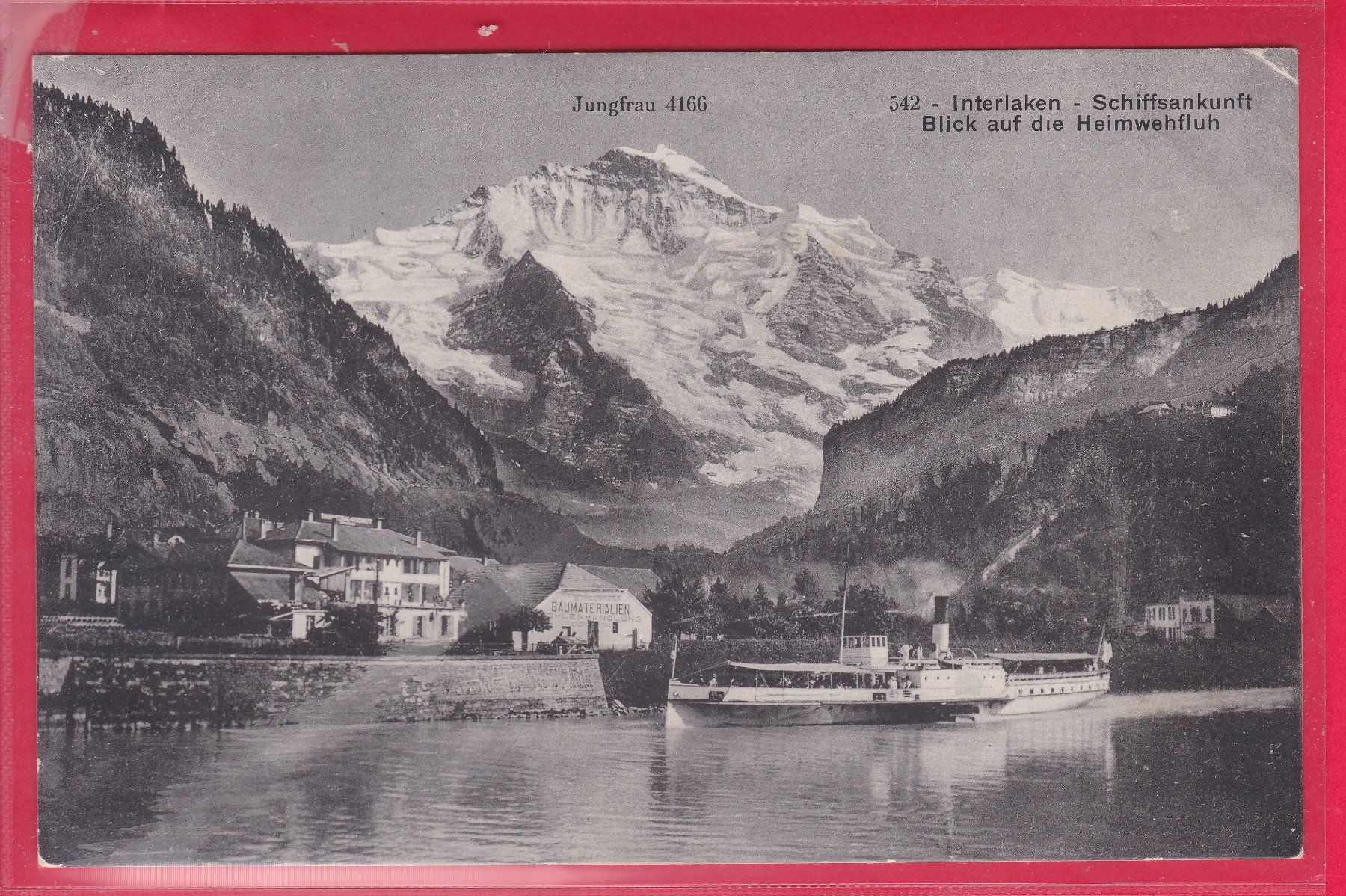 Cartoline postali: INTERLAKEN - SCHIFFSANKUNFT, 10.5.1914 – Usato da Oberrieden venduto da Gebirgsstelze
