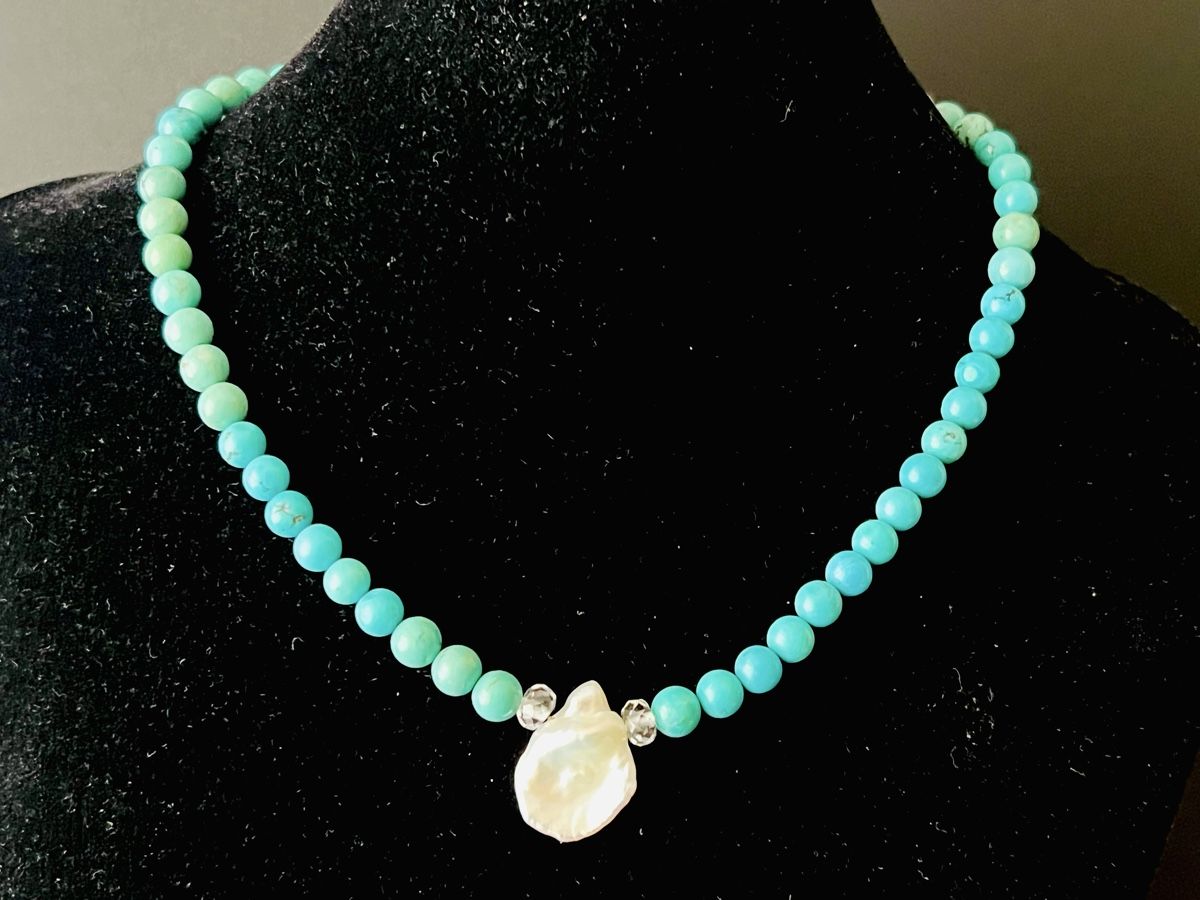 Ketten: Turquoise & Keshi Pearl Necklace Silber – Neu und originalverpackt aus Rüschlikon von ThereseJewelryDesign 2