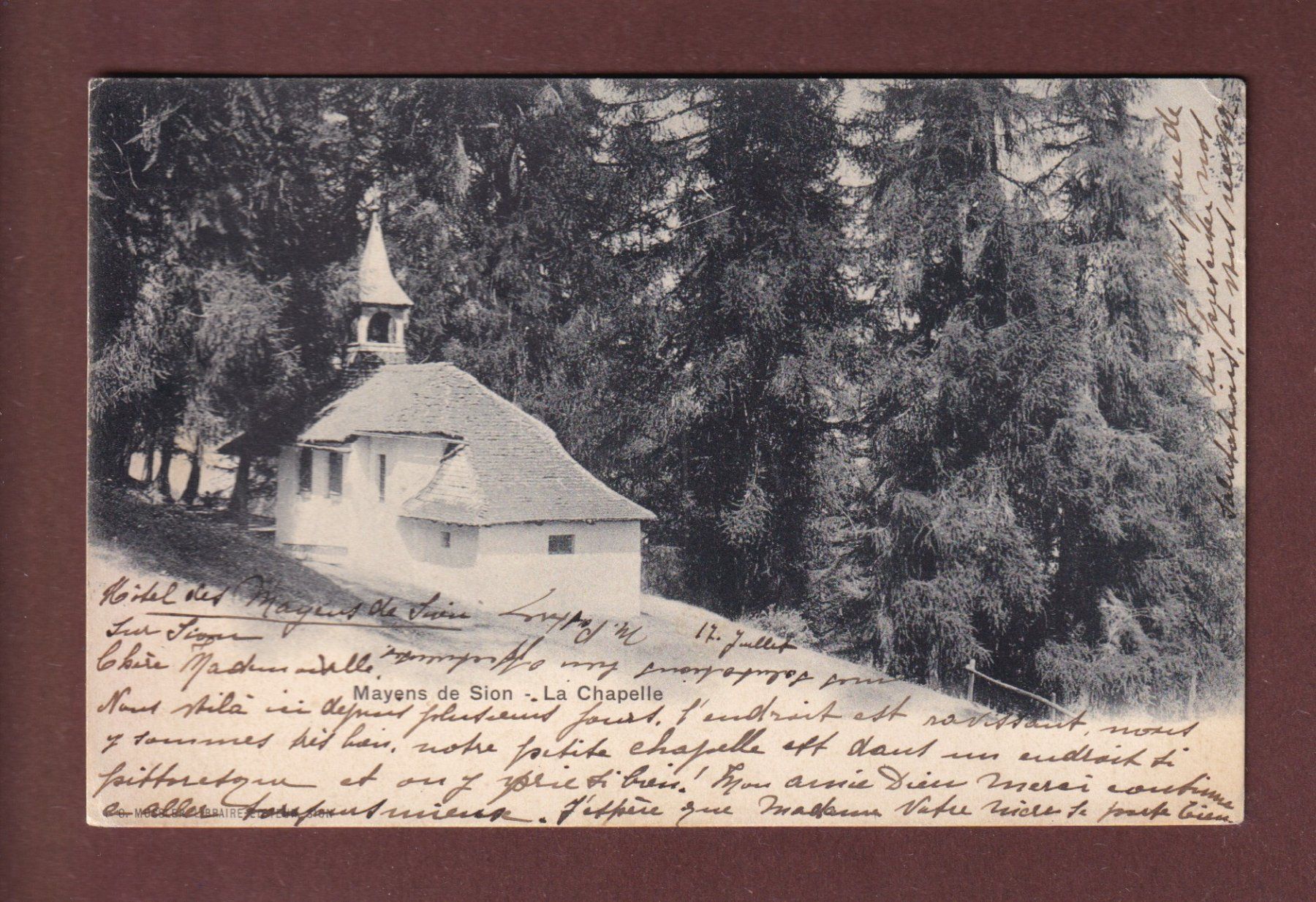 Cartoline postali: MAYENS DE SION - La Chapelle - 1902 – Usato da Pully venduto da nicecards-shop