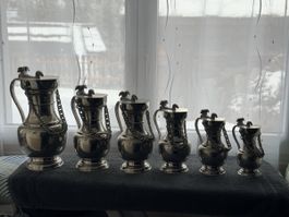 Elegante Zinnkrüge, 6er Set, dekorativ und zeitlos schoen