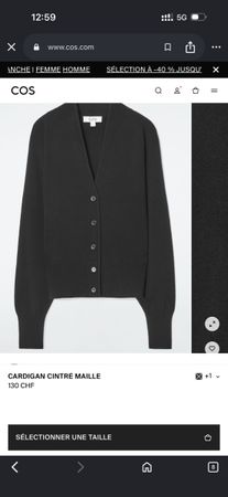 CARDIGAN NOIR EN LAINE MÉRINOS COS