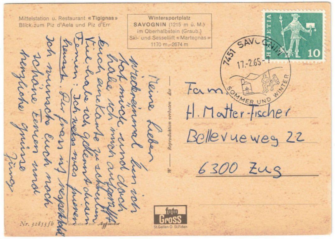Cartoline postali: Savognin - Mittelstation Tigignas – Usato da Binningen venduto da Mountainrider 1