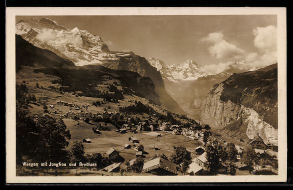 Cartoline postali: Wengen, Panorama mit Jungfrau und Breith – Usato da Berlin venduto da bartko-reher