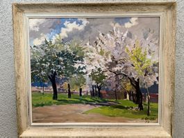 Stimmungsvolles Ölgemälde auf Pavatex "Frühlingslandschaft"