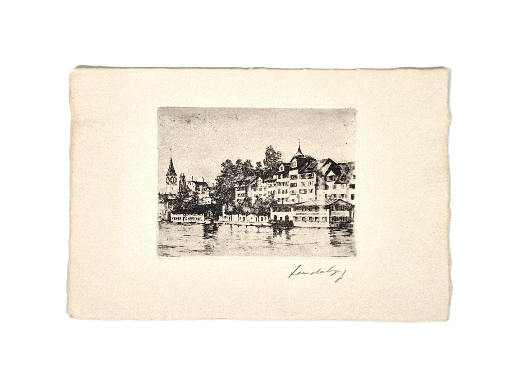 Foto & Immagini: 3 alte Bilder: Lithografie/Radierung/Aquarell – Usato da Basel venduto da Restwert_Basel 3