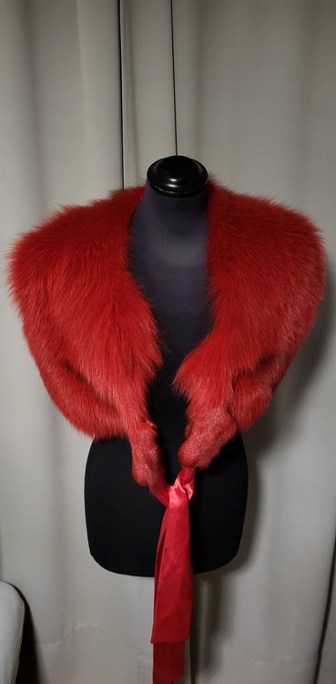Roter Pelzkragen Stola Fuchs Echtpelz Winter MONICA FASHION (Neu