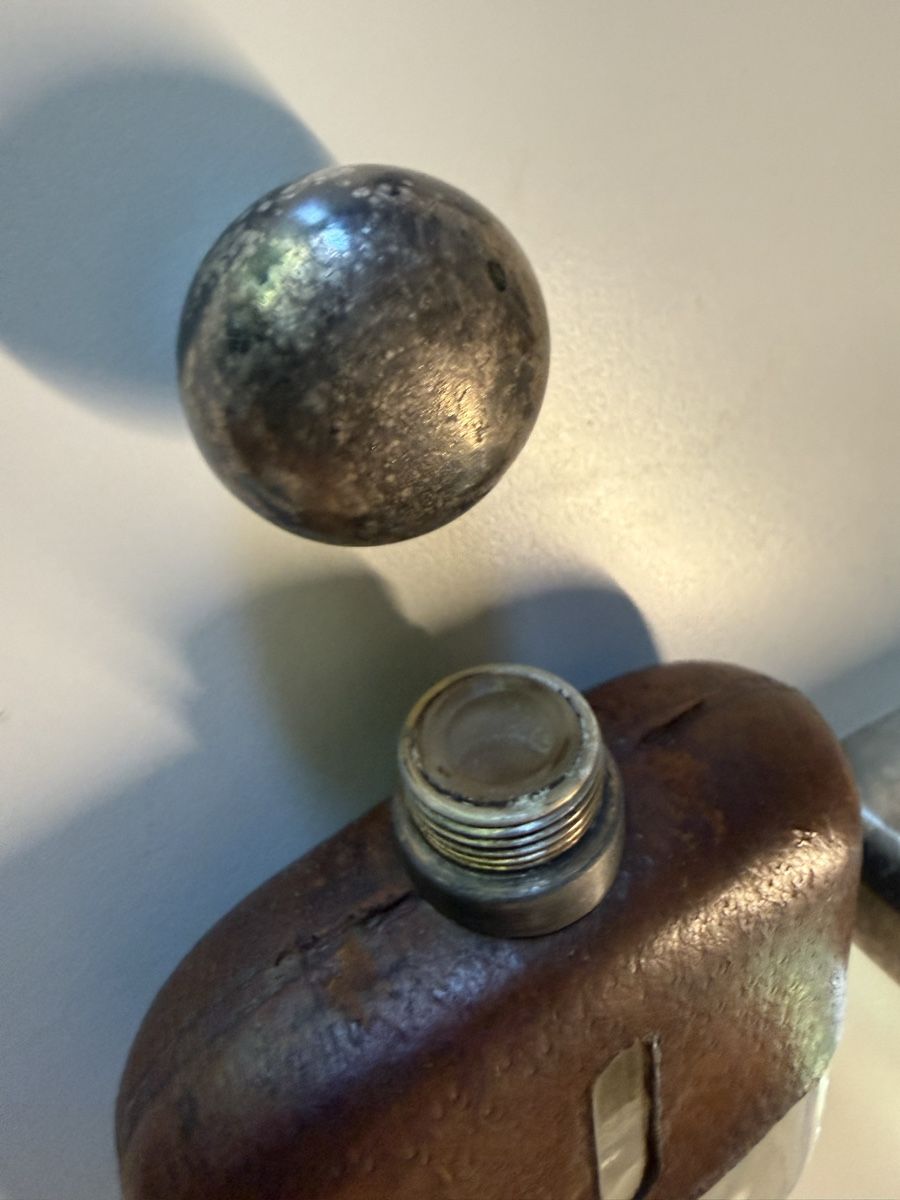 Bottiglie: Vintage Flachmann, Leder und vermutlich versilbert England – Usato da BASEL venduto da zum_schneugge 7