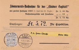 Abo Nachnahme1887 "Bündner Tagblatt", Zunr. 56 weisses Papie