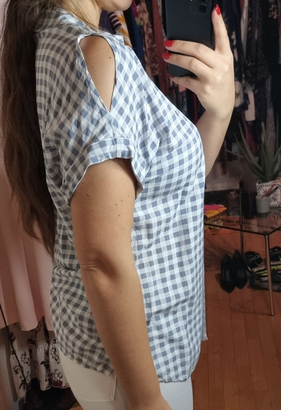 C&A Camicette: C&A Bluse-Hemd mit Karomuster und offenen Schultern – Usato da Wald ZH venduto da CapLux 1