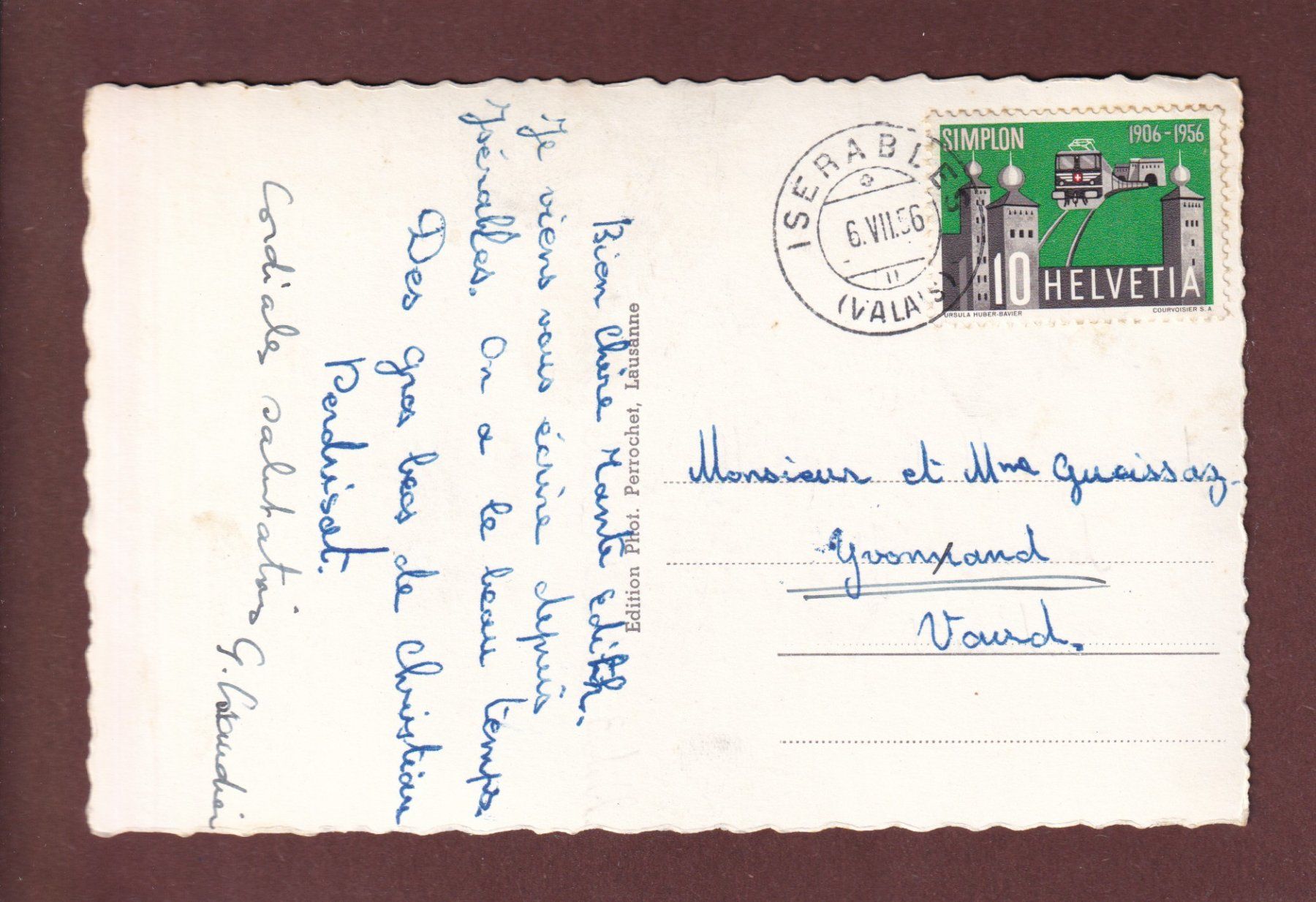 Ansichtskarten: Téléférique d'ISERABLES - 1956 – Gebraucht aus Pully von nicecards-shop 1