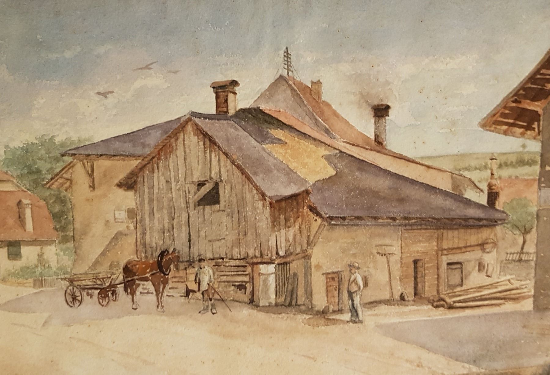 Dipinti: aquarelle ferme à Begnins s David Castle – Usato da Lausanne venduto da leneko