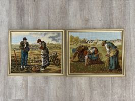 Gobelins ( Canevas ) deux pièces Angelus et Glaneuses Millet