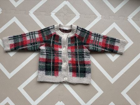 Cosy Winter Cardigan, Tartan Pattern, Size 68
