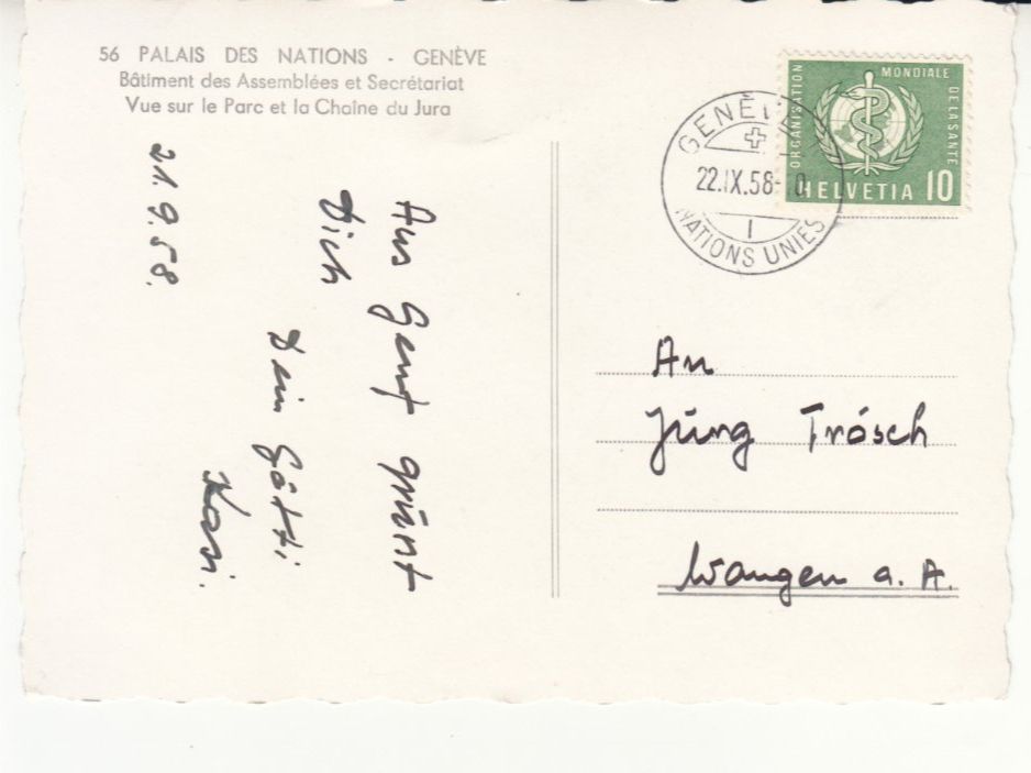 Cartoline postali: Genève 1958 – Usato da Bürglen TG venduto da StampGraf 1