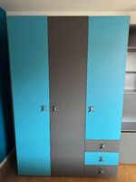 Armoire-penderie enfant/ado - gris & turquoise