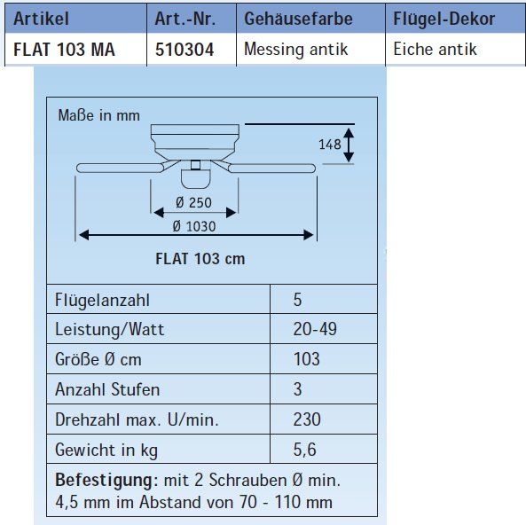 Ventilatoren: Deckenventilator Flat 103 MA – Neu und originalverpackt aus Zürich von Ventilatoren 1