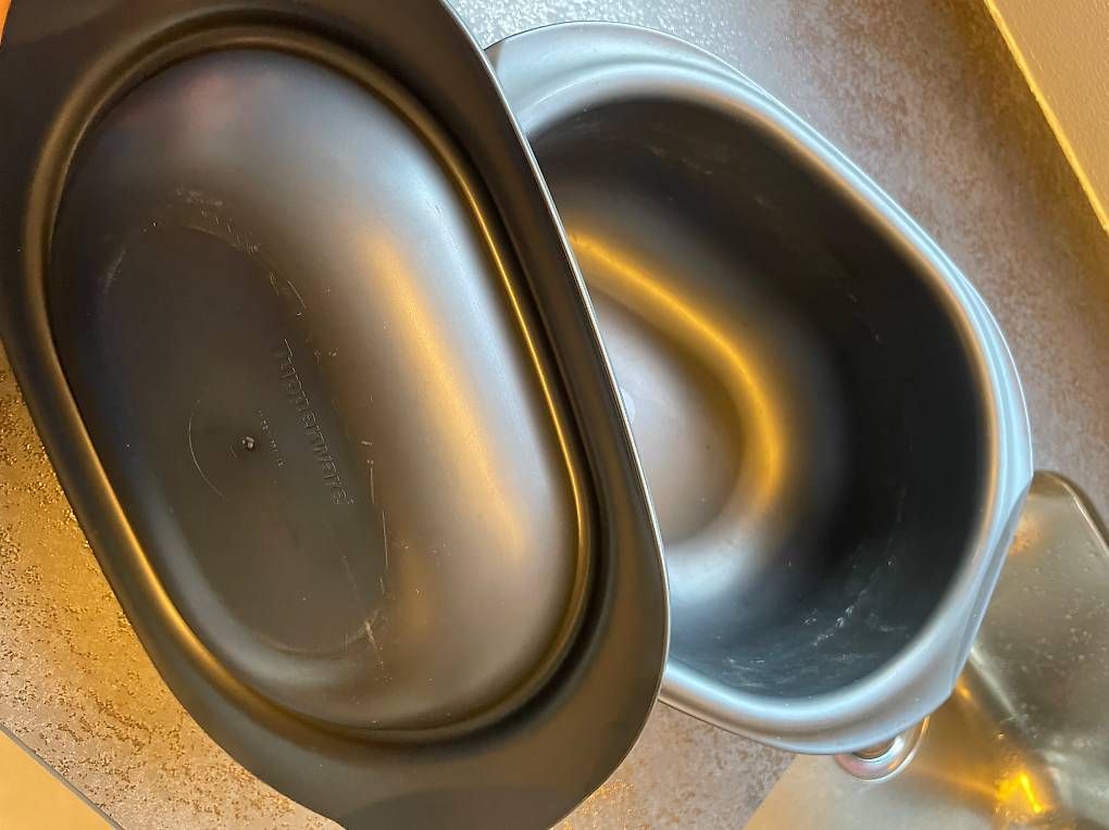 Tupperware Backformen: Tupperware Auflaufform oval graumeliert guter Zustand – Gebraucht aus Elsau von manitou01 2