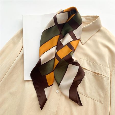 New 68cm 100% Silk Scarf, Color Block Brown Neckscarf