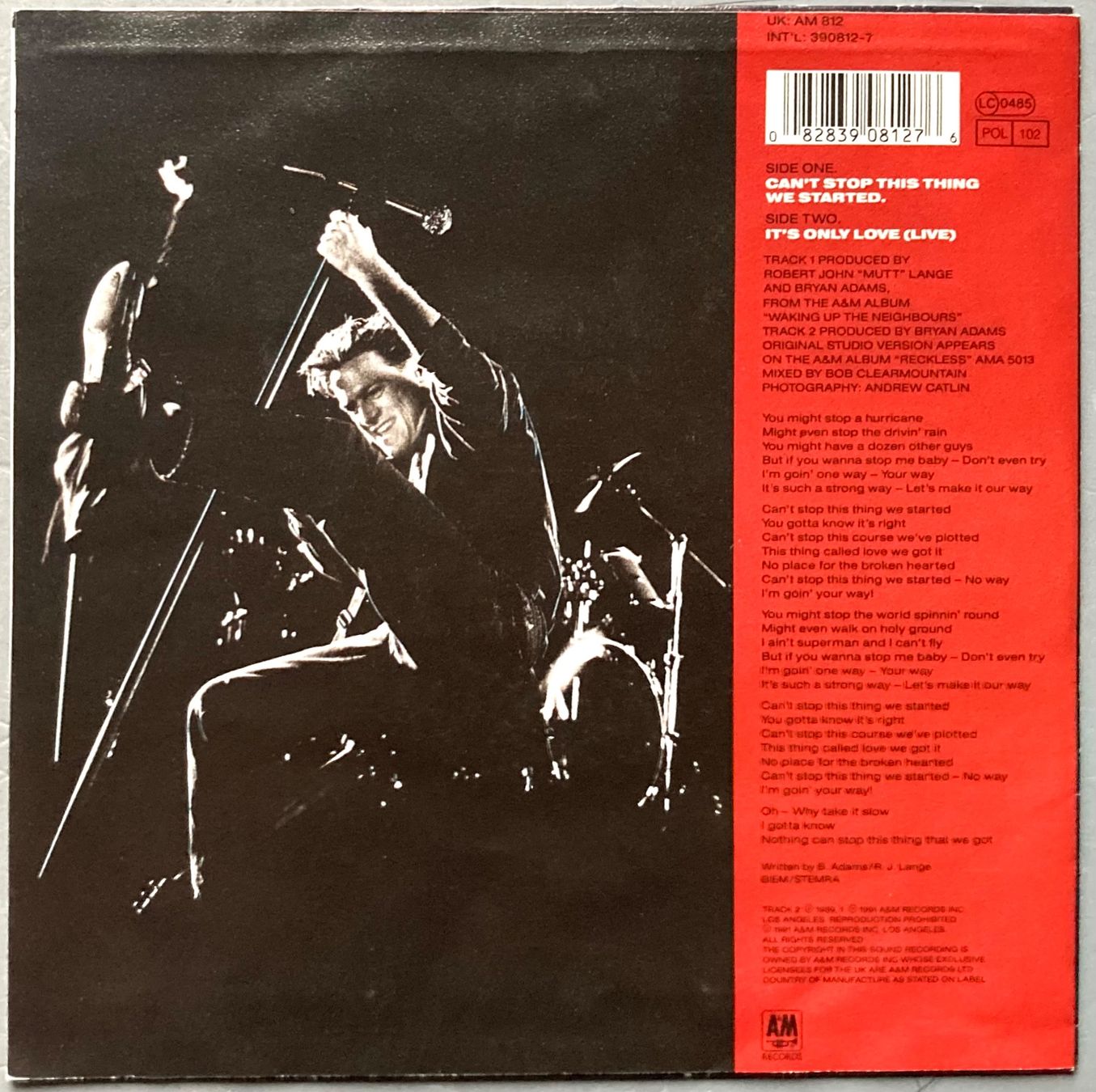 Schallplatten: BRYAN ADAMS - CAN'T STOP THIS THING WE STARTED – Gebraucht aus Poliez-Pittet von Newtown-Records 1