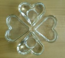 Hergiswiler Glas Herz-Set 2xTeelicht  2x Dekoschale