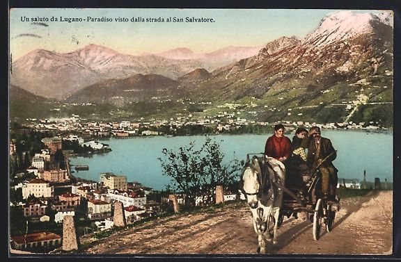 Cartoline postali: Lugano-Paradiso, Visto dalla strada al S – Usato da Berlin venduto da bartko-reher