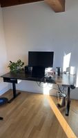 Standing desk dark wood electronic height adjustable 160cm