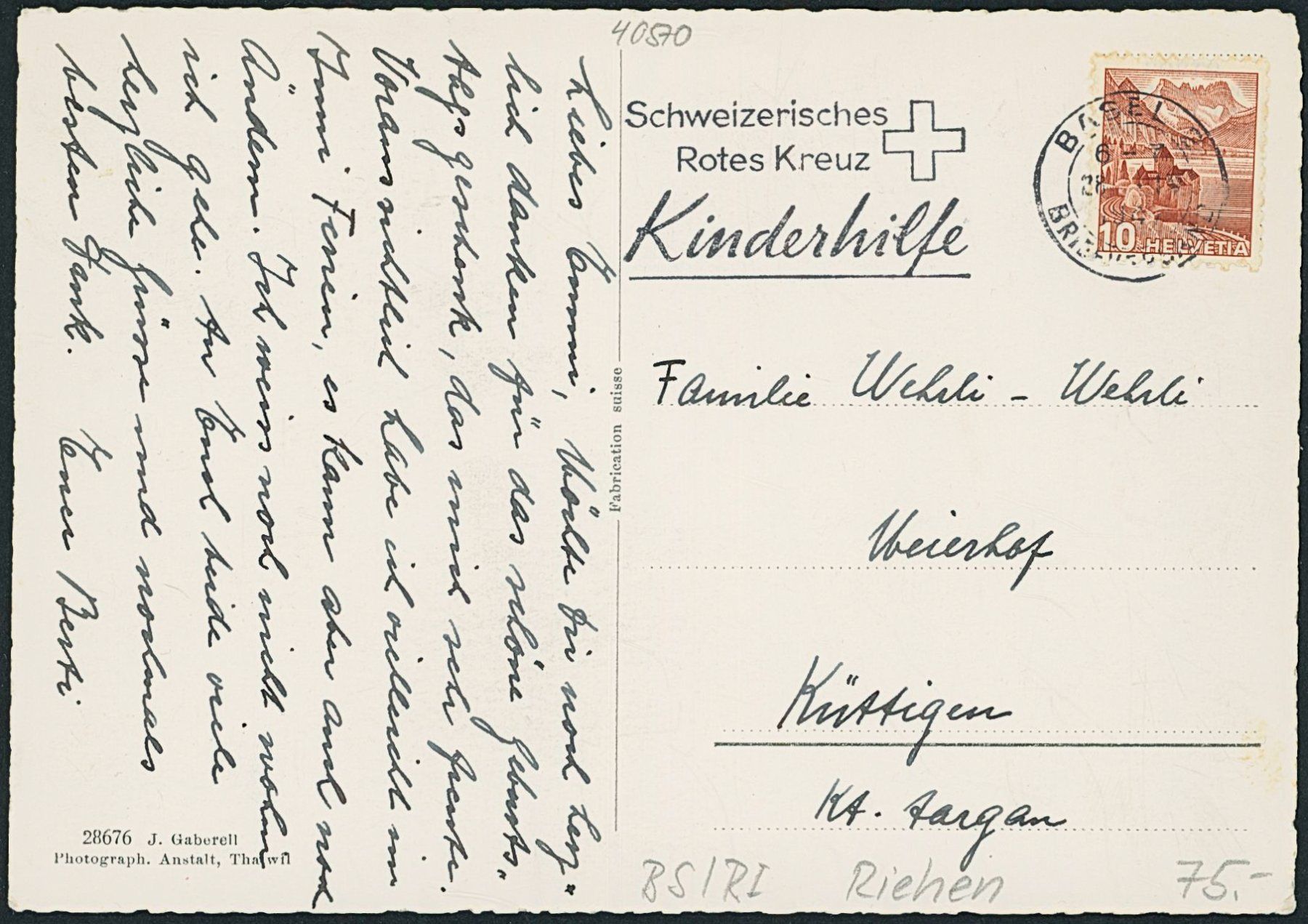 Cartoline postali: BS Riehen – Usato da Schindellegi venduto da Jonathan77 1