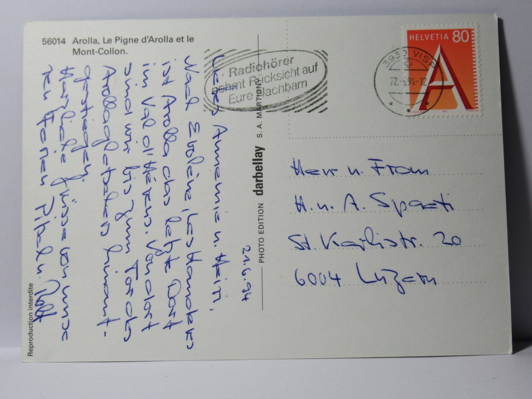 Cartoline postali: Arolla , Le Pigne d' Arolla – Usato da Grenchen venduto da frechri 1