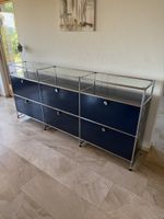 USM Haller Sideboard 3x3 Stahlblau mit Glas Q2