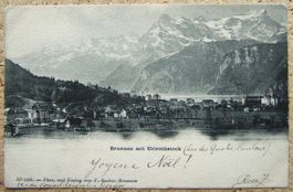AK BRUNNEN MIT RASIERKLINGENSTEMPEL GENEVE 1902