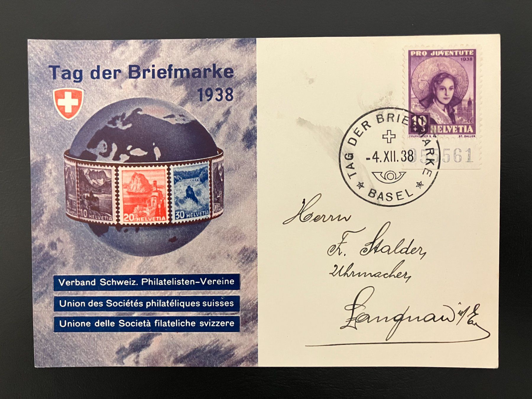 Tutti i francobolli: Postkarte Tag der Briefmarke 1938 Basel – Usato da Solothurn venduto da Tomtom2910