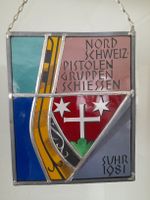 Altes Schützenscheibe SUHR 1981, Nord Schweiz, Glasbild