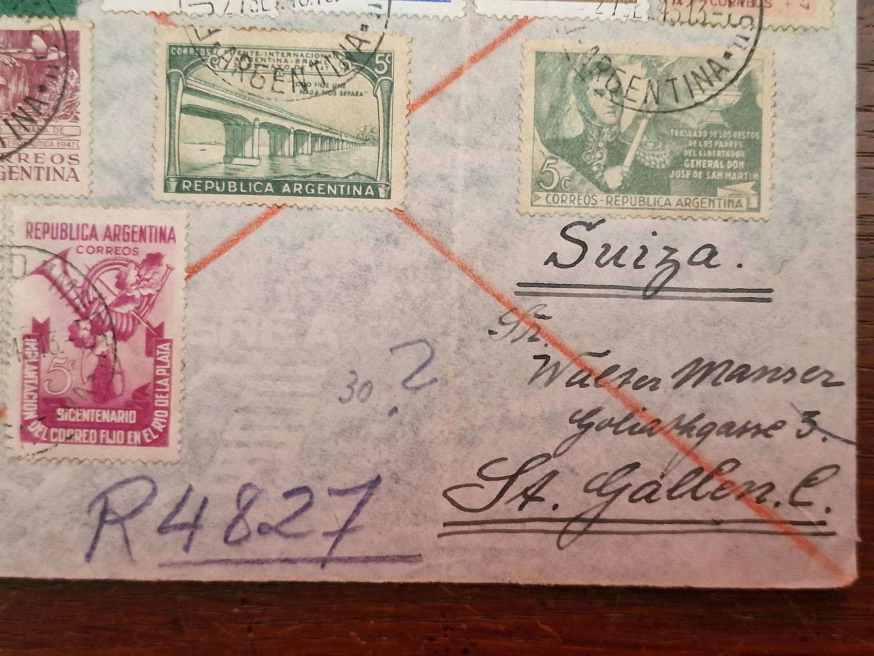 Tutti i francobolli: Rarer Bedarfs-Flugpostbrief Argentinien - St.Gallen – Usato da Aesch LU venduto da briefmarken.uray 3