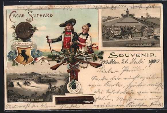 Cartoline postali: Litho Schaffhouse, Ortsansicht mit Cacao – Usato da Berlin venduto da bartko-reher