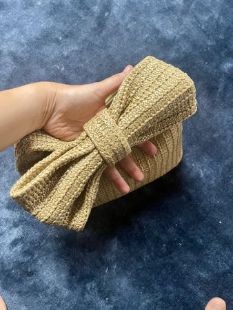 Clutch bag straw beige bow knot handbag 